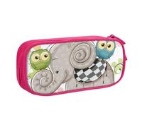 JKLQWC Cartoon Elephant and Owls Floral Printed Pencil Case Cute Pen Pencil Box Bag Zipper Storage Organizer Box Holder for Office School Teen Girl Boy Adult,Pink