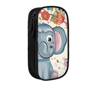 JKLQWC Cartoon Elephant and Owls Floral Printed Pencil Case Cute Pen Pouch Large Pen Bag Portable Storage Organizer Box for Office School Teen Girl Boy Adult,Black