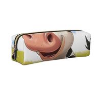 JKLQWC Cartoon Milk Cow Printed Leather Pencil Case with Gold Zipper - Simple and Lightweight Organizer for School, Office, Travel, Makeup