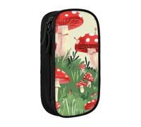 JKLQWC Cartoon Mushrooms Printed Pencil Case Cute Pen Pouch Large Pen Bag Portable Storage Organizer Box for Office School Teen Girl Boy Adult,Black