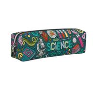 JKLQWC Cartoon Science Theme Printed Leather Pencil Case with Silver Zipper - Simple and Lightweight Organizer for School, Office, Travel, Makeup