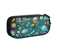 JKLQWC Cartoon Science Theme Printed Pencil Case Cute Pen Pencil Box Bag Zipper Storage Organizer Box Holder for Office School Teen Girl Boy Adult,Black