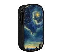 JKLQWC Celestial Night Sky Printed Pencil Case Cute Pen Pouch Large Pen Bag Portable Storage Organizer Box for Office School Teen Girl Boy Adult,Black