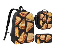 JKLQWC Cheese Sandwiches Print Backpack Set 3-Piece, 17-Inch School Bag with Insulated Lunch Bag & Pencil Case for Students Teens Girls Boys