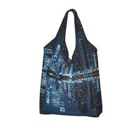 JKLQWC Chicago Reflected Printed Foldable Shopping Bag 1 PCS, Reusable Grocery Tote Bags for Daily Shopping and Travel