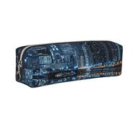 JKLQWC Chicago Reflected Printed Leather Pencil Case with Silver Zipper - Simple and Lightweight Organizer for School, Office, Travel, Makeup