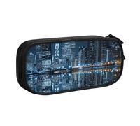 JKLQWC Chicago Reflected Printed Pencil Case Cute Pen Pencil Box Bag Zipper Storage Organizer Box Holder for Office School Teen Girl Boy Adult,Black