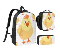 JKLQWC Chicken Chick Print Backpack Set 3-Piece, 17-Inch School Bag with Insulated Lunch Bag & Pencil Case for Students Teens Girls Boys