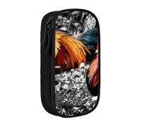JKLQWC Chicken Rooster Printed Pencil Case Cute Pen Pouch Large Pen Bag Portable Storage Organizer Box for Office School Teen Girl Boy Adult,Black