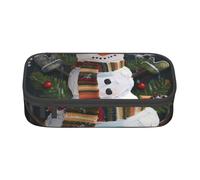 JKLQWC Christmas Carton Snowman Printed Pencil Case Cute Pen Pencil Box Bag Large Capacity Compartment Zipper Pencil Pouch Organizer for Office School Travel