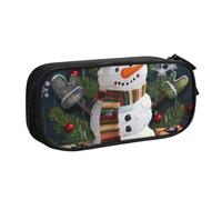 JKLQWC Christmas Carton Snowman Printed Pencil Case Cute Pen Pencil Box Bag Zipper Storage Organizer Box Holder for Office School Teen Girl Boy Adult,Black