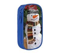 JKLQWC Christmas Carton Snowman Printed Pencil Case Cute Pen Pouch Large Pen Bag Portable Storage Organizer Box for Office School Teen Girl Boy Adult,Blue