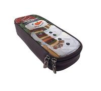 JKLQWC Christmas Carton Snowman Printed PU Leather Pencil Case Cute Pen Pencil Box Bag Zipper Office School Pencil Pouch Organizer for Students Teen Girls Boys Adult