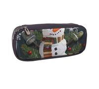 JKLQWC Christmas Carton Snowman Printed PU Leather Pencil Case Cute Pen Pencil Box Bag Zipper Office School Pencil Pouch Organizer for Students Teen Girls Boys Adult
