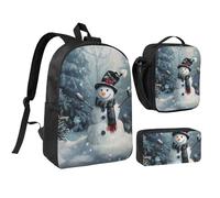 JKLQWC Christmas Happy Snowman 1 Print Backpack Set 3-Piece, 17-Inch School Bag with Insulated Lunch Bag & Pencil Case for Students Teens Girls Boys