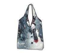 JKLQWC Christmas Happy Snowman 1 Printed Foldable Shopping Bag 3 PCS, Reusable Grocery Tote Bags for Daily Shopping and Travel