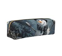 JKLQWC Christmas Happy Snowman 1 Printed Leather Pencil Case with Gold Zipper - Simple and Lightweight Organizer for School, Office, Travel, Makeup