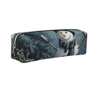 JKLQWC Christmas Happy Snowman 1 Printed Leather Pencil Case with Silver Zipper - Simple and Lightweight Organizer for School, Office, Travel, Makeup
