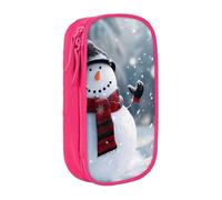 JKLQWC Christmas Happy Snowman Printed Pencil Case Cute Pen Pouch Large Pen Bag Portable Storage Organizer Box for Office School Teen Girl Boy Adult,Pink