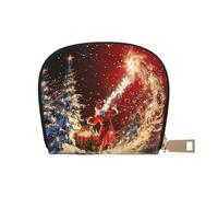 JKLQWC Christmas Magic Printed Credit Card Wallet for Women Men Cute Zipper Card Cases Holder Mini Coin Purse with 12 Card Slots