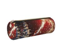 JKLQWC Christmas Magic Printed Cylinder Pencil Case with Gold Zipper - Lightweight Leather Organizer for School, Office, Travel, Makeup