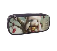 JKLQWC Christmas Rabbit Bunny Printed PU Leather Pencil Case Cute Pen Pencil Box Bag Zipper Office School Pencil Pouch Organizer for Students Teen Girls Boys Adult