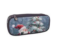 JKLQWC Christmas Santa Snowman Printed PU Leather Pencil Case Cute Pen Pencil Box Bag Zipper Office School Pencil Pouch Organizer for Students Teen Girls Boys Adult