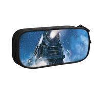 JKLQWC Christmas Snow Night Railway Train Printed Pencil Case Cute Pen Pencil Box Bag Zipper Storage Organizer Box Holder for Office School Teen Girl Boy Adult,Black