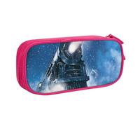 JKLQWC Christmas Snow Night Railway Train Printed Pencil Case Cute Pen Pencil Box Bag Zipper Storage Organizer Box Holder for Office School Teen Girl Boy Adult,Pink
