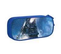 JKLQWC Christmas Snow Night Railway Train Printed Pencil Case Cute Pen Pencil Box Bag Zipper Storage Organizer Box Holder for Office School Teen Girl Boy Adult,Blue