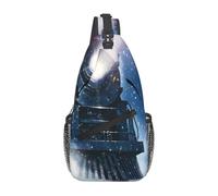 JKLQWC Christmas Snow Night Railway Train Printed Sling Bag Crossbody Backpack for Women Men, Sports Festival Casual Sling Backpack Chest Bag Daypack for Travel Hiking Running