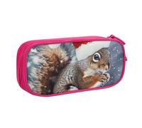 JKLQWC Christmas Squirrel Printed Pencil Case Cute Pen Pencil Box Bag Zipper Storage Organizer Box Holder for Office School Teen Girl Boy Adult,Pink