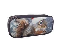 JKLQWC Christmas Squirrel Printed PU Leather Pencil Case Cute Pen Pencil Box Bag Zipper Office School Pencil Pouch Organizer for Students Teen Girls Boys Adult