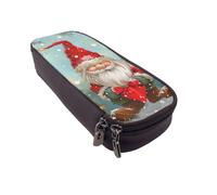 JKLQWC Christmas Traditional Gnome Prints Pencil Case for Girls Boys Cute PU Leather Pen Pencil Box Bag Zipper Pencil Pouch Organizer for Office School