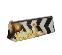 JKLQWC Cinema Movie Clapboard and Popcorn Printed Triangle Pencil Case with Zipper - Lightweight Leather Organizer for School, Office, Travel, Makeup