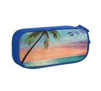 JKLQWC Coconut Palm Tree Sandy Beach 1 Printed Pencil Case Cute Pen Pencil Box Bag Zipper Storage Organizer Box Holder for Office School Teen Girl Boy Adult,Blue