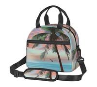 JKLQWC Coconut Palm Tree Sandy Beach Printed Lunch Box Lunch Bag for Men Women Reusable Insulated Cooler Lunch Tote Bags for Work Travel Picnic