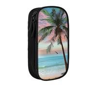 JKLQWC Coconut Palm Tree Sandy Beach Printed Pencil Case Cute Pen Pouch Large Pen Bag Portable Storage Organizer Box for Office School Teen Girl Boy Adult,Black