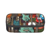 JKLQWC Color Acoustic and Guitars Printed Pencil Case Cute Pen Pencil Box Bag Large Capacity Compartment Zipper Pencil Pouch Organizer for Office School Travel