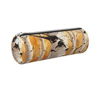 JKLQWC Colorful Birch Tree Printed Cylinder Pencil Case with Silver Zipper - Lightweight Leather Organizer for School, Office, Travel, Makeup