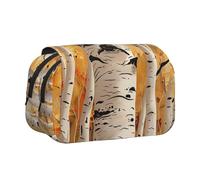 JKLQWC Colorful Birch Tree Prints Pencil Case for Kids Men Women, Two Layers Large Capacity Pencil Pouch Makeup Bag Organizer for Office School Travel