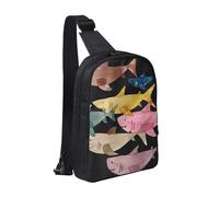 JKLQWC Colorful Fish Printed Crossbody Sling Backpack Sling Bag for Men Women Adjustable Shoulder Bag Travel Hiking Chest Bag Daypack