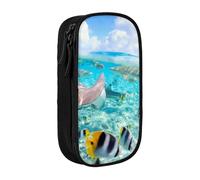 JKLQWC Colorful Fishes Printed Pencil Case Cute Pen Pouch Large Pen Bag Portable Storage Organizer Box for Office School Teen Girl Boy Adult,Black