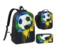 JKLQWC Colorful Football Print Backpack Set 3-Piece, 17-Inch School Bag with Insulated Lunch Bag & Pencil Case for Students Teens Girls Boys