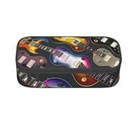 JKLQWC Colorful Guitars Printed Pencil Case Cute Pen Pencil Box Bag Large Capacity Compartment Zipper Pencil Pouch Organizer for Office School Travel