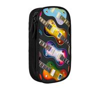 JKLQWC Colorful Guitars Printed Pencil Case Cute Pen Pouch Large Pen Bag Portable Storage Organizer Box for Office School Teen Girl Boy Adult,Black