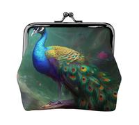JKLQWC Colorful Peacock Printed Coin Purse for Women Cute PU Leather Coin Wallet Mini Coin Purse Pouch with Kiss-Lock