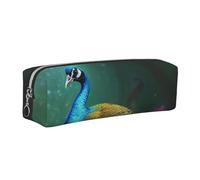 JKLQWC Colorful Peacock Printed Leather Pencil Case with Silver Zipper - Simple and Lightweight Organizer for School, Office, Travel, Makeup
