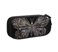 JKLQWC Colorful Rhinestone Butterfly Printed Pencil Case Cute Pen Pencil Box Bag Zipper Storage Organizer Box Holder for Office School Teen Girl Boy Adult,Black