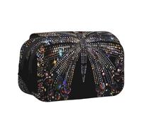 JKLQWC Colorful Rhinestone Butterfly Prints Pencil Case for Kids Men Women, Two Layers Large Capacity Pencil Pouch Makeup Bag Organizer for Office School Travel